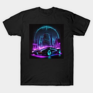 Modern Car In A Futuristic/Retro City - AI Art T-Shirt